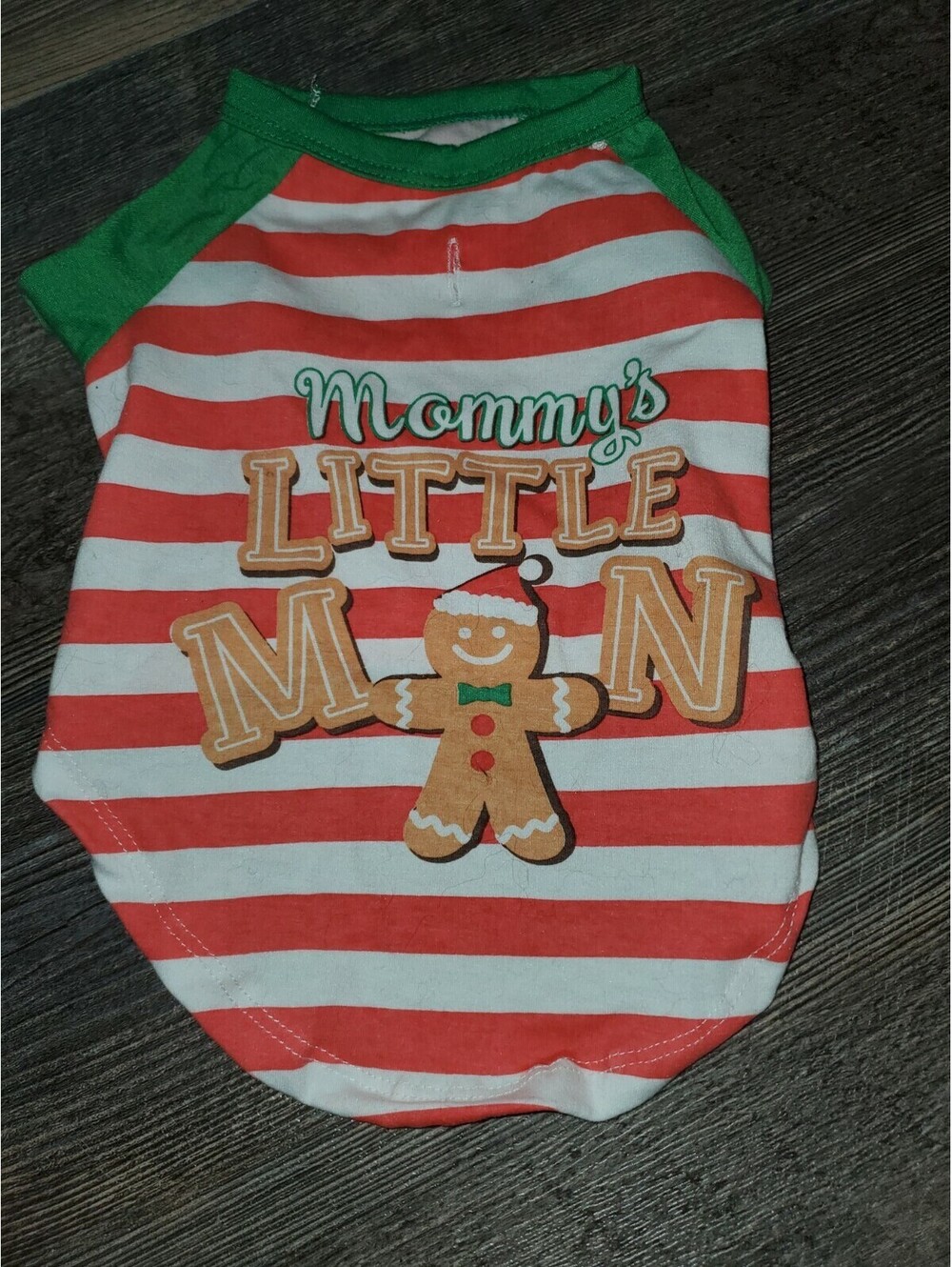 HOLIDAY DOG PET  'MOMMA'S LITTLE MAN' STRIPED GINGERBREAD COOKIE SHIRT SMALL